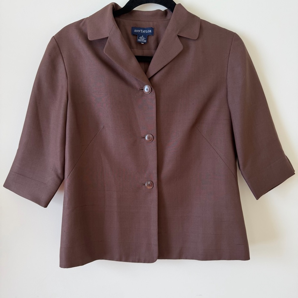 Ann Taylor 100%silk Brown Suit Jacket Blazer Size 4